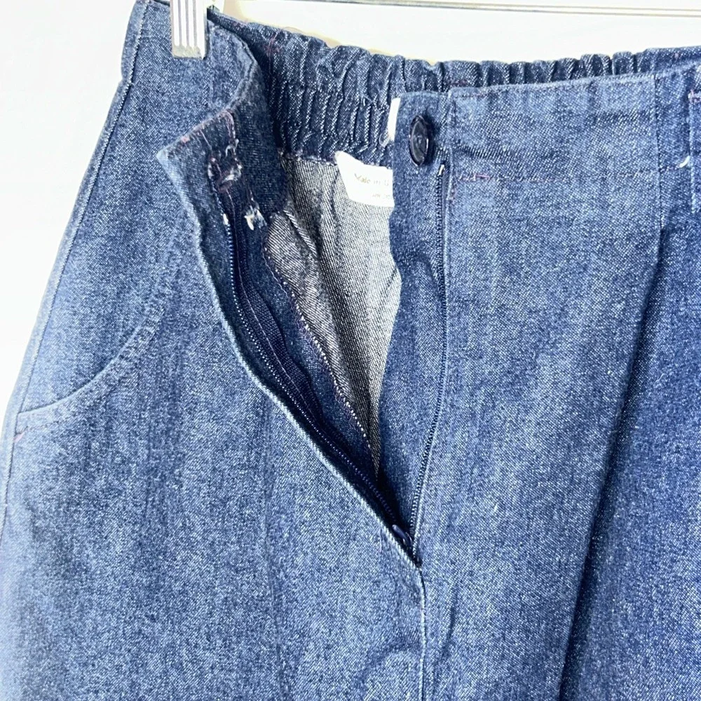 Suburban Petites VTG 80s Denim Skirt Sz 6 P Maxi Pencil Pockets Pleated Blue USA